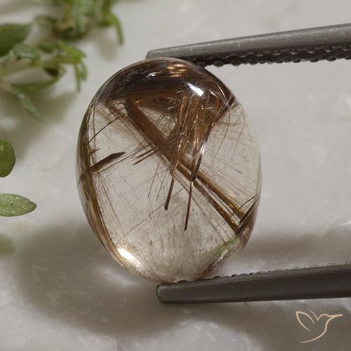 Light Brown Rutile Quartz Gem - 4.1ct Oval Cabochon (ID: 494336)