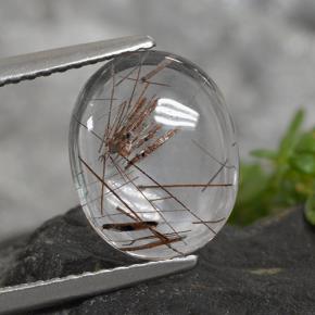 Clear with Copper Rutile Quartz Gem - 2.9ct Oval Cabochon (ID: 494338)