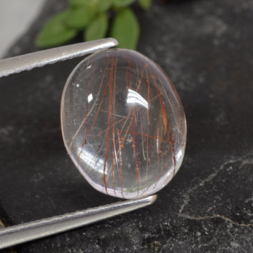 Clear with Copper Rutile Quartz Gem - 3.6ct Oval Cabochon (ID: 494339)