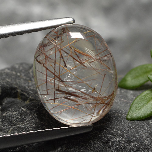 Clear with Copper Rutile Quartz Gem - 3.6ct Oval Cabochon (ID: 494347)