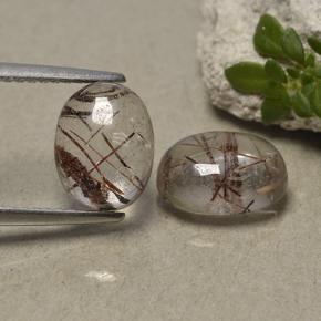 Clear with Brown Rutile Quartz Gem - 2.3ct Oval Cabochon (ID: 494443)