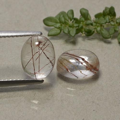 Clear with Copper Rutile Quartz Gem - 2.2ct Oval Cabochon (ID: 494449)