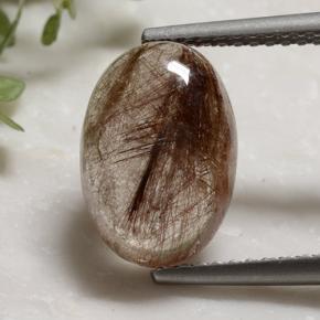 Clear with Brown Rutile Quartz Gem - 3.8ct Oval Cabochon (ID: 494457)
