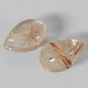 Very Light Tawny Brown Rutile Quartz Gem - 3.7ct Pear Cabochon (ID: 499720)