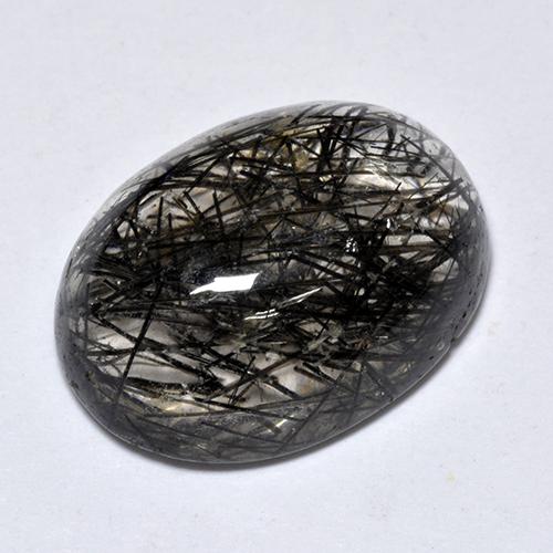 Clear with Black Рутиловый Кварц Камень - 9.7ct Овал Кабошон (ID: 514198)