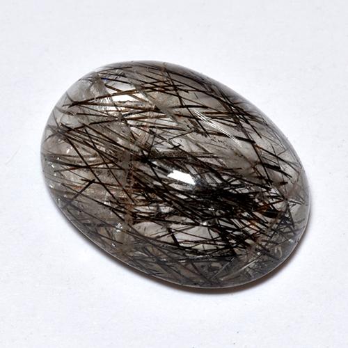 Clear with Black Рутиловый Кварц Камень - 9.5ct Овал Кабошон (ID: 514201)