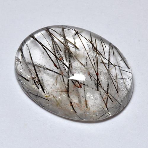 Clear with Black Рутиловый Кварц Камень - 8.4ct Овал Кабошон (ID: 514202)