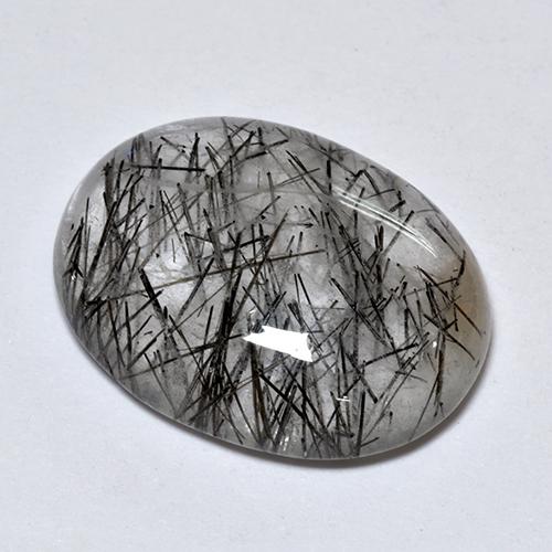 Clear with Black Rutile Quartz Gem - 6.7ct Oval Cabochon (ID: 514203)