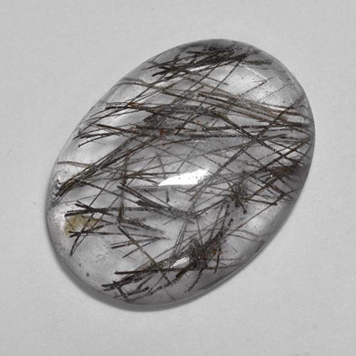 Clear with Black Рутиловый Кварц Камень - 6.3ct Овал Кабошон (ID: 514549)