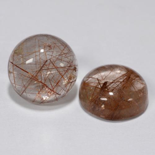 Clear with Copper Rutile Quartz Gem - 2.8ct Round Cabochon (ID: 538753)