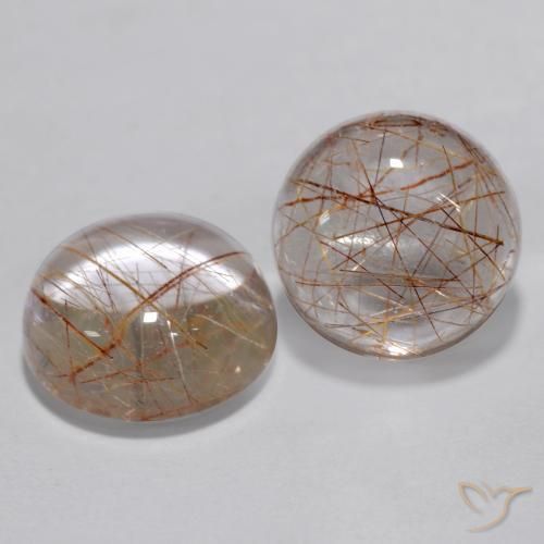 6.43 ctw Brown Rutile Quartz Stones, Natural Rutile Quartz in Round Cabochon Shape for Sale