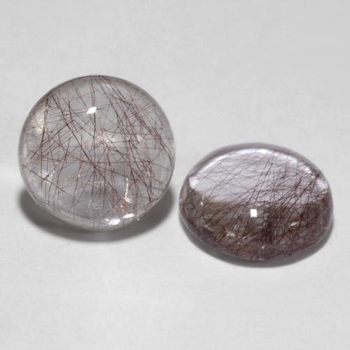 Clear with Copper Rutile Quartz Gem - 2.4ct Round Cabochon (ID: 538757)