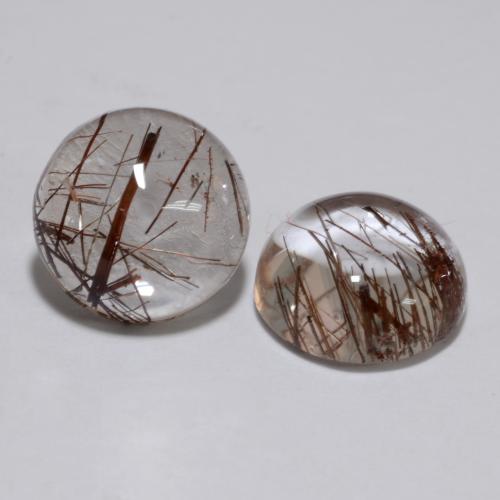 Clear with Brown Rutile Quartz Gem - 2.5ct Round Cabochon (ID: 538762)