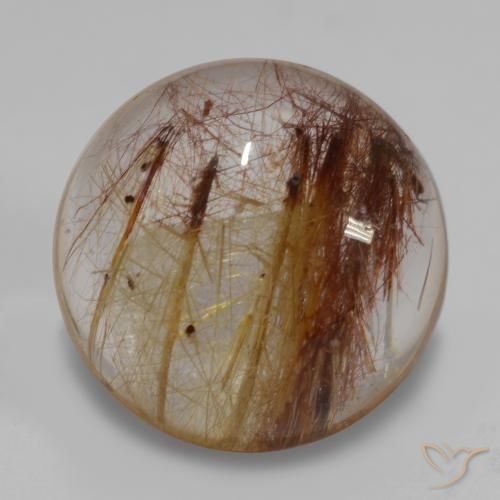 7.37 ct Brown Rutile Quartz Stone, Natural Rutile Quartz in Round Cabochon Shape for Sale