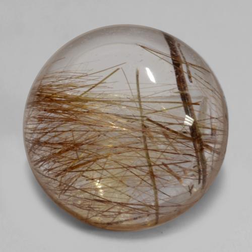 Clear with Brown Rutile Quartz Gem - 7.1ct Round Cabochon (ID: 538969)