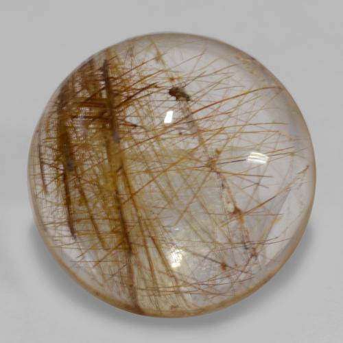 Very Light Brown Rutile Quartz Gem - 8.1ct Round Cabochon (ID: 538970)