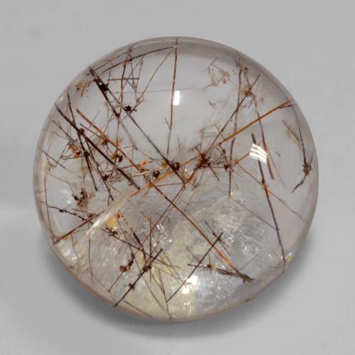 Clear with Copper Rutile Quartz Gem - 5.9ct Round Cabochon (ID: 538972)