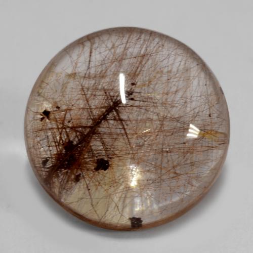 Clear with Brown Rutile Quartz Gem - 6.3ct Round Cabochon (ID: 538973)