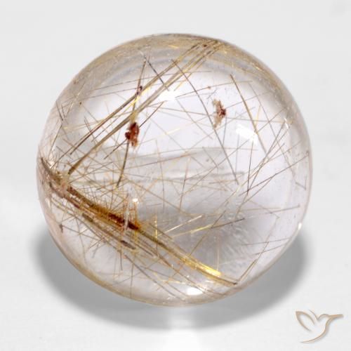Clear and Gold-Bronze Rutile Quartz Gem - 7.1ct Round Cabochon (ID: 539166)