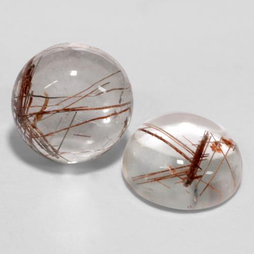 Clear with Copper Rutile Quartz Gem - 2.8ct Round Cabochon (ID: 539171)