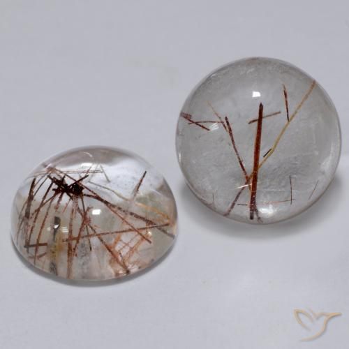 5.29 ctw White Rutile Quartz Stones, Natural Rutile Quartz in Round Cabochon Shape for Sale