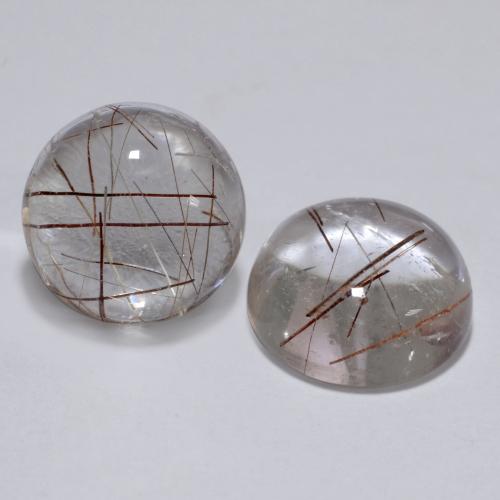 Clear with Copper Rutile Quartz Gem - 2.9ct Round Cabochon (ID: 539219)