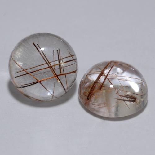 Clear with Brown Rutile Quartz Gem - 2.9ct Round Cabochon (ID: 539221)