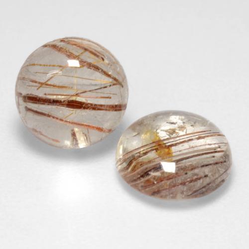 Very Light Tawny Brown Rutile Quartz Gem - 1.3ct Round Cabochon (ID: 544289)