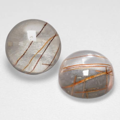 Very Light Brown Rutile Quartz Gem - 1.7ct Round Cabochon (ID: 544291)