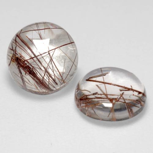 Clear with Brown Рутиловый Кварц Камень - 1.3ct Круглый Кабошон (ID: 544292)