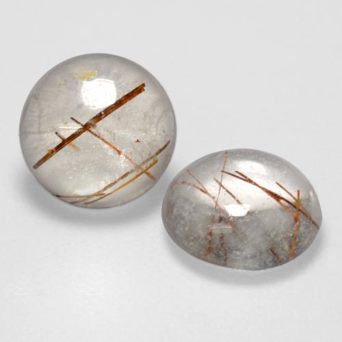 Clear with Copper Rutile Quartz Gem - 1.2ct Round Cabochon (ID: 544293)