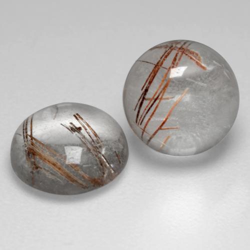 Clear with Copper Rutile Quartz Gem - 1.5ct Round Cabochon (ID: 544296)