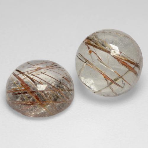 Clear with Copper Rutile Quartz Gem - 1.5ct Round Cabochon (ID: 544297)