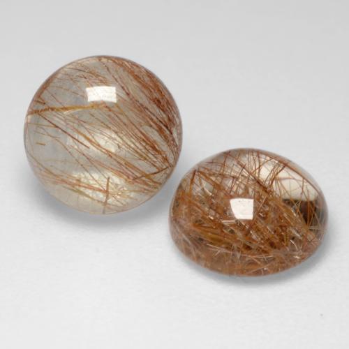 Very Light Brown Rutile Quartz Gem - 1.3ct Round Cabochon (ID: 544298)