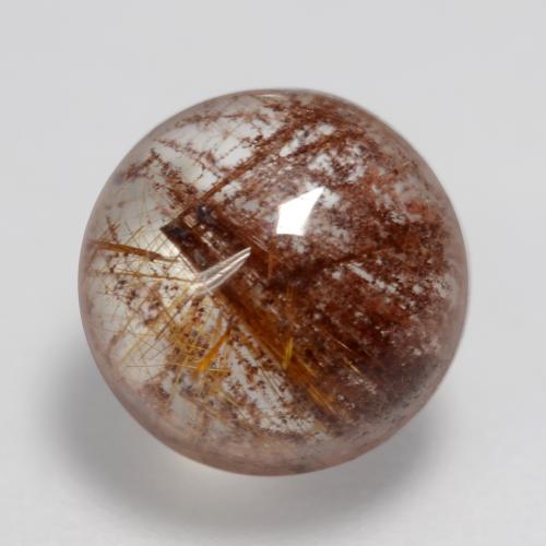 Clear with Brown Rutile Quartz Gem - 1.6ct Round Cabochon (ID: 544442)