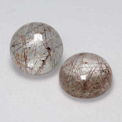 Clear with Brown Rutile Quartz Gem - 1.5ct Round Cabochon (ID: 545038)