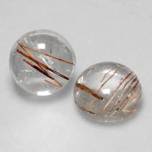 Clear with Copper Rutile Quartz Gem - 1.6ct Round Cabochon (ID: 545039)