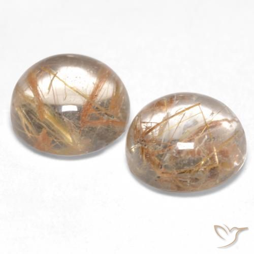 2.96 ctw Brown Rutile Quartz Stones, Natural Rutile Quartz in Round Cabochon Shape for Sale