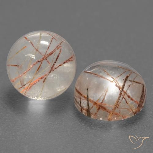 3.64 ctw White Rutile Quartz Stones, Natural Rutile Quartz in Round Cabochon Shape for Sale
