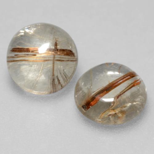 Clear with Brown Rutile Quartz Gem - 1.5ct Round Cabochon (ID: 545048)