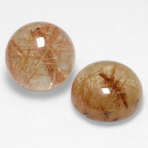 Orangeish Brown Rutile Quartz Gem - 1.5ct Round Cabochon (ID: 545049)