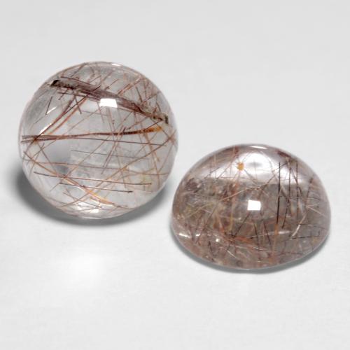 Clear with Brown Rutile Quartz Gem - 1.3ct Round Cabochon (ID: 545307)