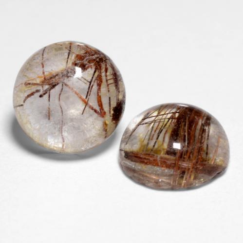 Clear with Brown Rutile Quartz Gem - 1.5ct Round Cabochon (ID: 545308)