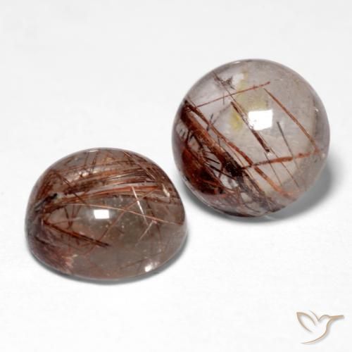 3.33 ctw Brown Rutile Quartz Stones, Natural Rutile Quartz in Round Cabochon Shape for Sale