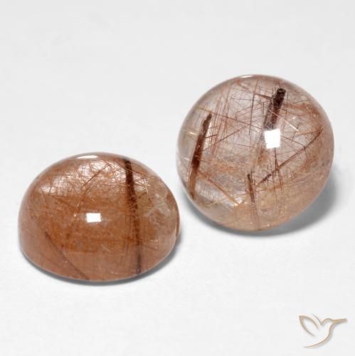 3.11 ctw Brown Rutile Quartz Stones, Natural Rutile Quartz in Round Cabochon Shape for Sale