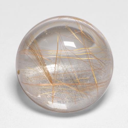 Clear and Gold-Bronze Rutile Quartz Gem - 10.1ct Round Cabochon (ID: 546498)