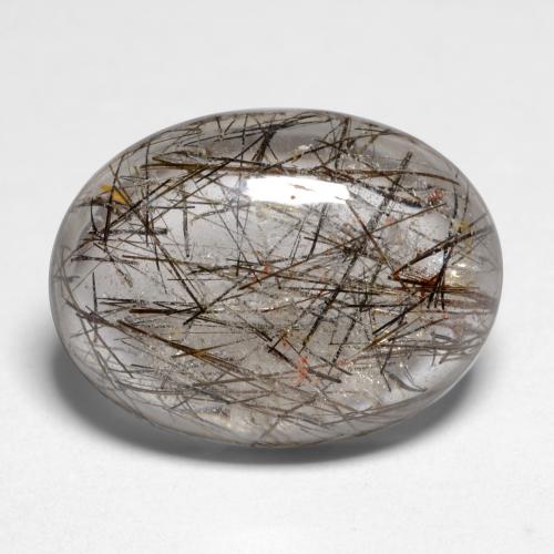 Light Grey Rutile Quartz Gem - 8.5ct Oval Cabochon (ID: 546501)