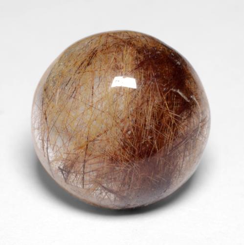 Deep Reddish Orange Rutile Quartz Gem - 6.2ct Round Cabochon (ID: 547280)
