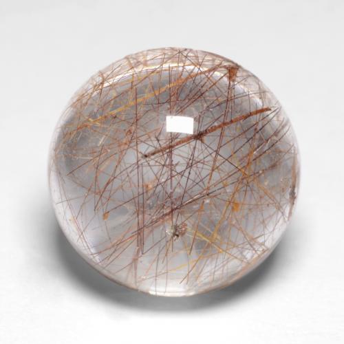 Clear with Copper Rutile Quartz Gem - 7.2ct Round Cabochon (ID: 547282)