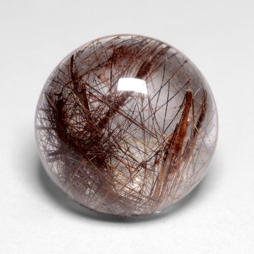 Clear with Brown Rutile Quartz Gem - 6.2ct Round Cabochon (ID: 547289)